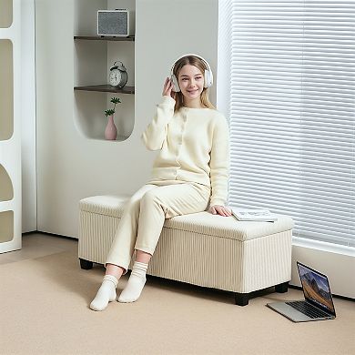 HOMCOM 44inch Storage Ottoman Bench with Lid, Leg, Foot Rest