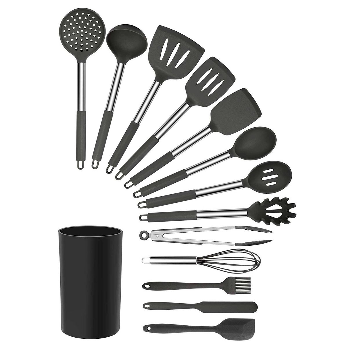 Megachef Pro Gray Silicone and Stainless Steel Cooking Utensils, Set of 14