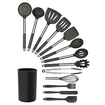 Megachef Pro Gray Silicone and Stainless Steel Cooking Utensils, Set of 14