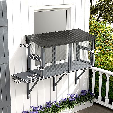 PawHut Outdoor Cat Catio, Cat Enclosure Window Perch with Jumping Platform