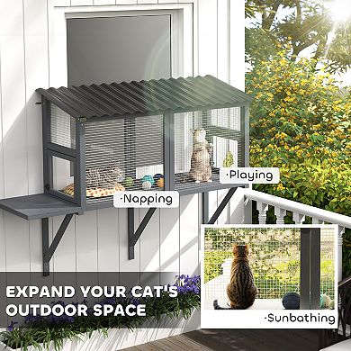 PawHut Outdoor Cat Catio, Cat Enclosure Window Perch with Jumping Platform
