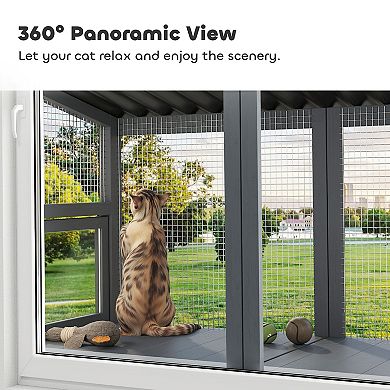 PawHut Outdoor Cat Catio, Cat Enclosure Window Perch with Jumping Platform