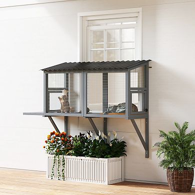 PawHut Outdoor Cat Catio, Cat Enclosure Window Perch with Jumping Platform