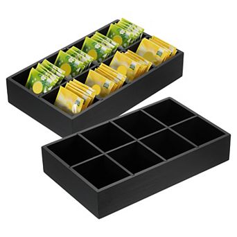 Tea Bag Organizer, 8 Compartments Pine Wood Tea Box with Handle, Tea Storage Organizer Holder Black