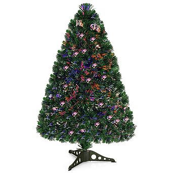 Gymax Pre-Lit Fiber Optic 3' Artificial Christmas Tree PVC Tips Plastic Stand