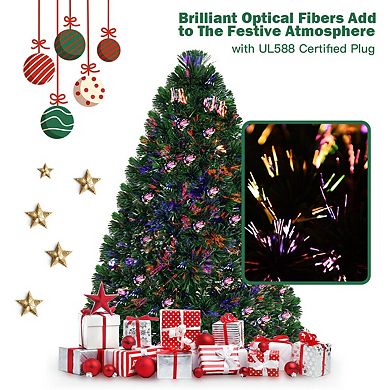 Gymax Pre-Lit Fiber Optic 3' Artificial Christmas Tree PVC Tips Plastic Stand