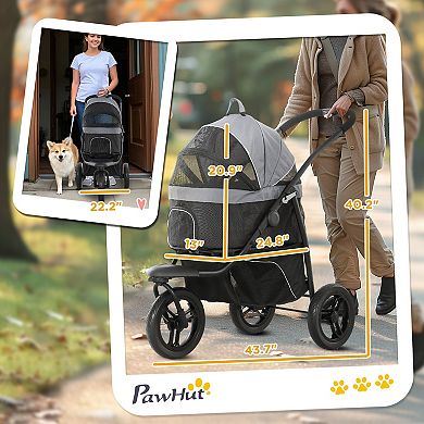 PawHut 3 in 1 Pet Stroller for Small Dogs and Cats with Detachable Carrier