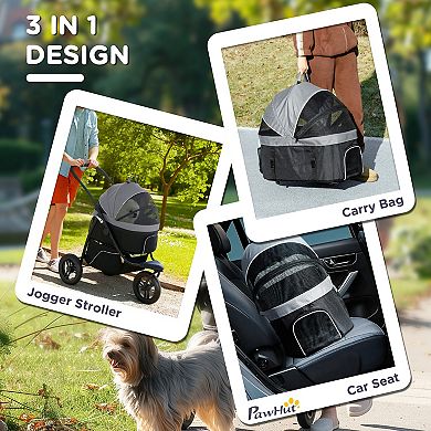 PawHut 3 in 1 Pet Stroller for Small Dogs and Cats with Detachable Carrier