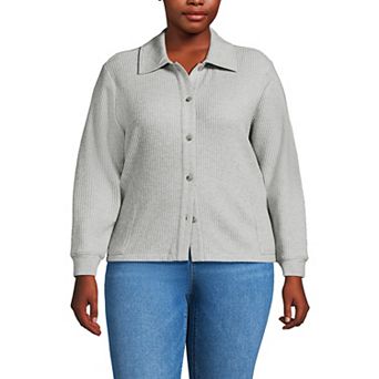 Plus Size Lands' End Long Sleeve Waffle Collared Shacket