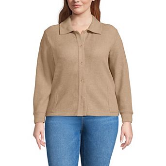Plus Size Lands' End Long Sleeve Waffle Collared Shacket