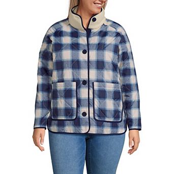 Plus Size Lands' End Sherpa Fleece Reversible Mixed Media Long Jacket