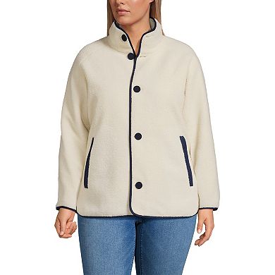 Plus Size Lands' End Sherpa Fleece Reversible Mixed Media Long Jacket