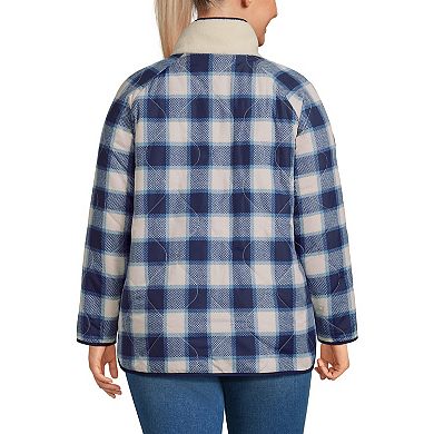 Plus Size Lands' End Sherpa Fleece Reversible Mixed Media Long Jacket