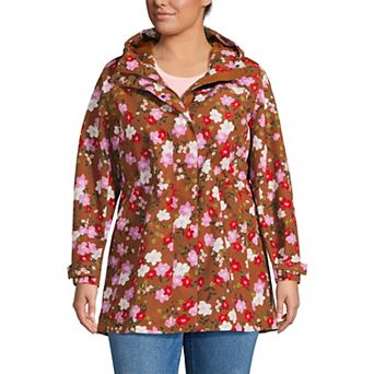 Plus Size Lands' End Hooded Waterproof Print Raincoat