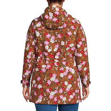 Plus Size Lands' End Hooded Waterproof Print Raincoat