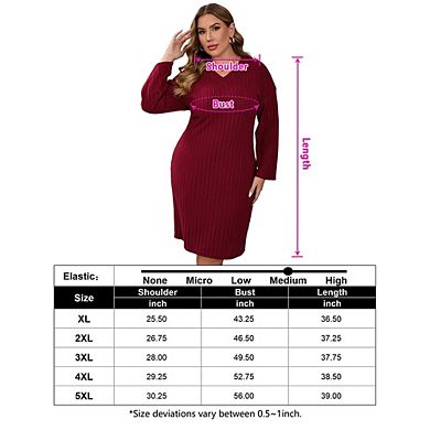 Women Plus Size Dress V Neck Long Sleeve Midi Sweater Dresses