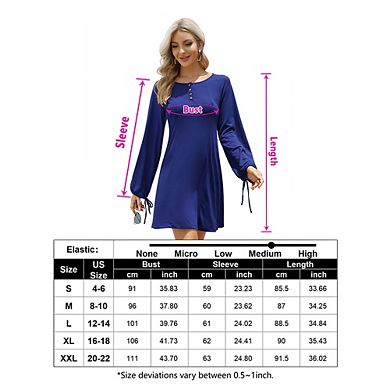 Women's Drawstring Long Sleeve Henley Neck Dress