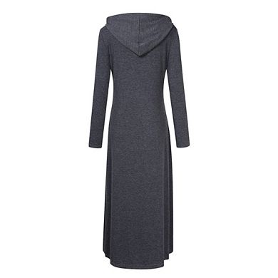 Women's Casual Pocket Slim Pullover Maxi Hoodie Dress Kangaroo Pocket Sweatshirt