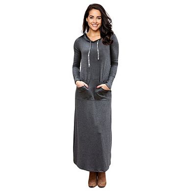 Women's Casual Pocket Slim Pullover Maxi Hoodie Dress Kangaroo Pocket Sweatshirt
