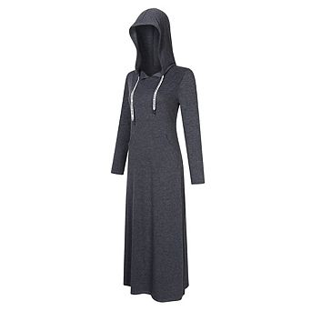Women's Casual Pocket Slim Pullover Maxi Hoodie Dress Kangaroo Pocket Sweatshirt