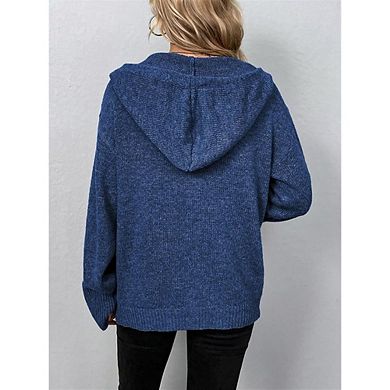 Women Casual Chunky Knit Cardigan Sweater V Neck Button Down Hooded Sweaters Hoodies Outfits
