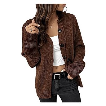 Women Casual Chunky Knit Cardigan Sweater V Neck Button Down Hooded Sweaters Hoodies Outfits