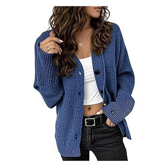 Women Casual Chunky Knit Cardigan Sweater V Neck Button Down Hooded Sweaters Hoodies Outfits