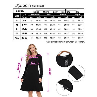 Women Long Sleeve Shift Dresses Casual V Neck Fall Dresses with Pockets