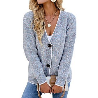 Women Cardigan Sweater V Neck Long Sleeve Open Front Button Down Casual Fall Loose Knit Coats