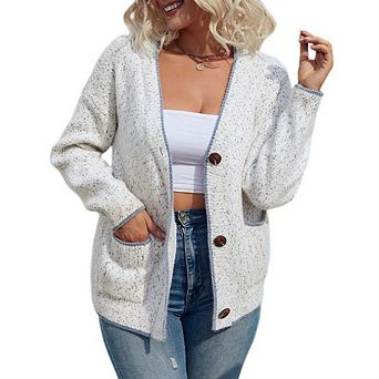 Women Cardigan Sweater V Neck Long Sleeve Open Front Button Down Casual Fall Loose Knit Coats