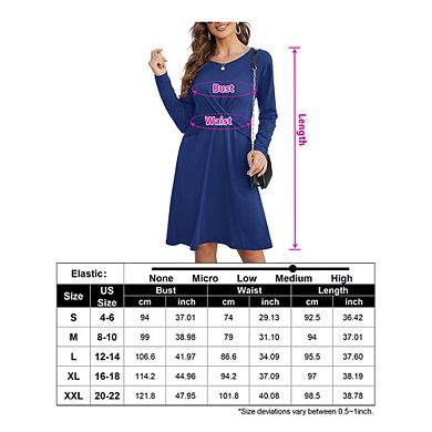 Women's Cross Twisted Dress Casual Long Sleeve Crew Neck Shift Dresses
