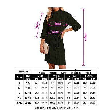 Women Long Sleeve Midi Sweater Dress Mock Neck Ribbed Knit Tie Waist Long Dresses