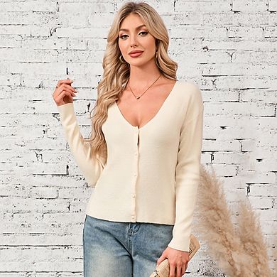 Women Slim Fitted Cardigan Sweaters Knit Button Down Top