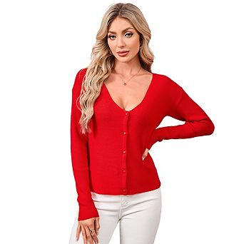 Women Slim Fitted Cardigan Sweaters Knit Button Down Top
