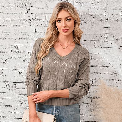 Sweaters for Women Long Sleeve V Neck Knit Casual Pullover Tops