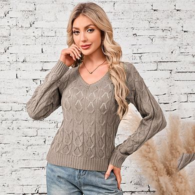 Sweaters for Women Long Sleeve V Neck Knit Casual Pullover Tops
