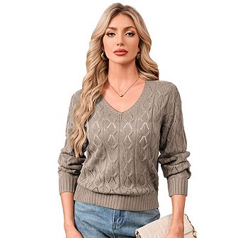 Sweaters for Women Long Sleeve V Neck Knit Casual Pullover Tops