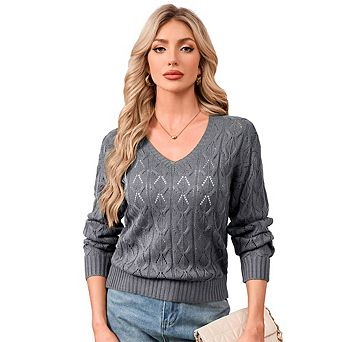 Sweaters for Women Long Sleeve V Neck Knit Casual Pullover Tops