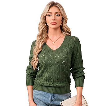 Sweaters for Women Long Sleeve V Neck Knit Casual Pullover Tops