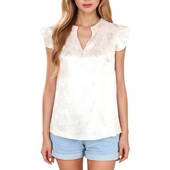 Women's Floral Jacquard Blouse with Ruffle Sleeves and V-Neckline for Everyday Looks