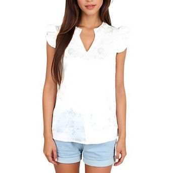 Women's Floral Jacquard Blouse with Ruffle Sleeves and V-Neckline for Everyday Looks