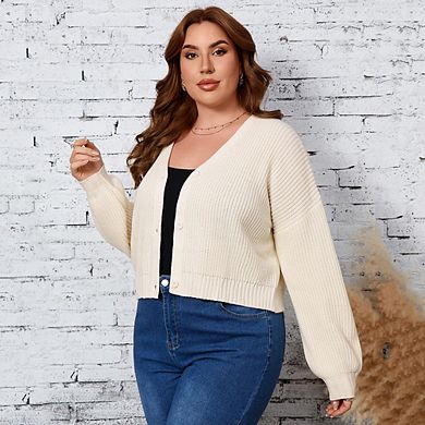 Plus Size Cardigan for Women Casual Button Down Cropped Sweater