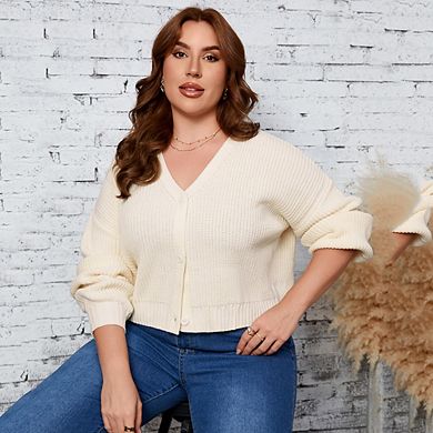 Plus Size Cardigan for Women Casual Button Down Cropped Sweater