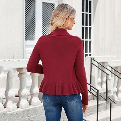 Women Ruffle Tie Front Cardigan Sweater Long Sleeve Coat