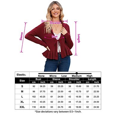 Women Ruffle Tie Front Cardigan Sweater Long Sleeve Coat