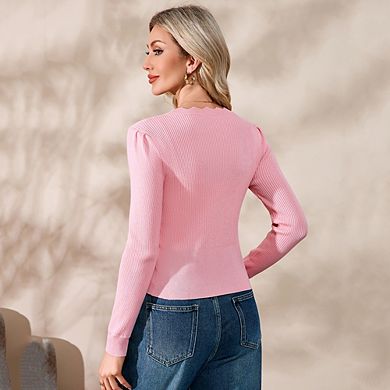 Women Slim Fitted Cardigan Sweaters Knit Button Down Top