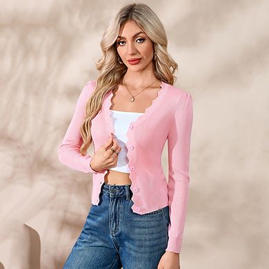 Women Slim Fitted Cardigan Sweaters Knit Button Down Top
