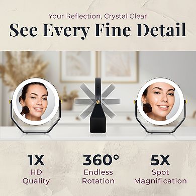Back-2-School LED Lighted Mirror with 5X/1X Magnifications Swiveling Head AAA Batteries