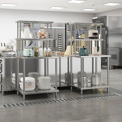 Stainless Steel Work Table with Overshelves & Undershelf, 30 x 24 Inch