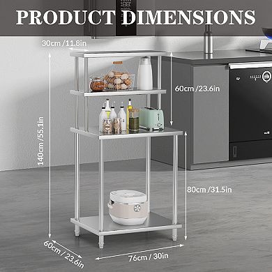 Stainless Steel Work Table with Overshelves & Undershelf, 30 x 24 Inch